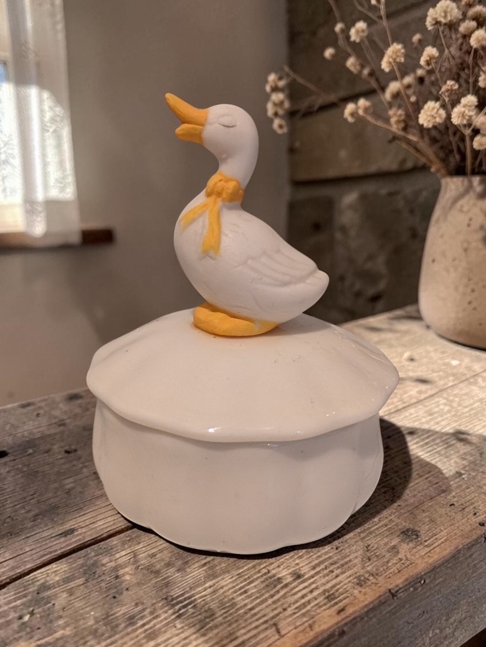 Vintage Berco Goose Small Trinket Box Ceramic Keepsake Box Cottagecore Decor